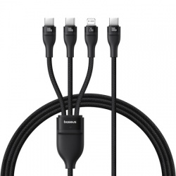 KABEL BASEUS 3w1 100W USB-C - 2x USB-C+Lightning 1,5m + 3 x 0,25 m - czarny