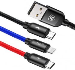 KABEL BASEUS 3w1 USB-A - micro USB / Lightning / USB-C 3.5A 1,2 m - czarny
